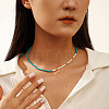 Faceted Round Natural Turquoise & Shell Pearl Beaded Necklaces NJEW-L125-005G-01-3