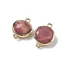 Brass Pave Natural Rhodonite Faceted Flat Round Connector Charms G-U028-04G-12-2