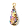 2Pcs Electroplated Natural Quartz Crystal Dyed Copper Wire Wrapped Pendants PALLOY-JF03171-01-3