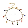 Bohemian Brass & Acrylic Flat Round Link Chain Anklets with Colorful Rectangle Tassel LS-AJEW-Z046-03G-2
