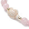 Tortoise Synthetic Turquoise & Natural Rose Quartz Stretch Bracelets for Women BJEW-JB10106-02-3
