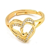 Heart with Letter Rack Plating Brass Micro Pave Clear Cubic Zirconia Adjustable Rings for Women RJEW-I105-01G-L-2