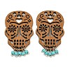 Laser Cut Poplar Wood Pendants Skull Charms with Dyed Synthetic Turquoise FIND-G073-05-1