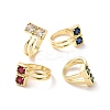 Cubic Zirconia Rectangle Open Cuff Ring RJEW-G270-01G-1