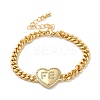 Brass Micro Pave Clear Cubic Zirconia Heart Cuban Link Chains Bracelets for Women BJEW-M322-01G-1