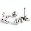 Tarnish Resistant 201 Stainless Steel Flower Barbell Cartilage Earrings EJEW-R147-29-2
