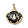 Brass Pave Natural Black Lip Shell Pendants KK-P308-05G-01-1