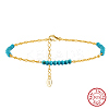 925 Sterling Silver Dapped Chain Anklet AJEW-Z029-23G-1