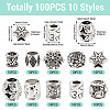 100Pcs 10 Styles Tibetan Style Alloy European Beads FIND-PJ0001-36-4