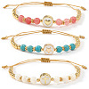 3Pcs Minimalist Adjustable Synthetic Turquoise & Watermelon Stone Glass & Natural Shell Beads Braided Bead Bracelets SR5600-4-5