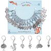 18Pcs 6 Style Hedgehog & Squirrel & Leaf & Pine Cone Tibetan Style Charms Locking Stitch Marker HJEW-PH01552-1