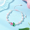 Natural Dyed Yellow Jade & Plastic Imitation Pearl Braided Bead Bracelets for Women BJEW-MZ00308-01-1