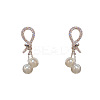 Brass Micro Pave Clear Cubic Zirconia Knot with Round Dangle Stud Earrings FS-WGC5F67-02-1
