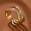 Brass Micro Pave Clear Cubic Zirconia Cuff Finger Rings RJEW-C120-16G-1
