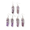 Gemstone Bullet with Flower Dangle Earrings EJEW-G300-02P-2