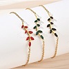 304 Stainless Steel Rhinestone Leaf Link Bracelets SA-CBA5F76-03G-1