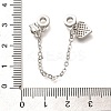 Brass Clear Cubic Zirconia European Safety Chains with Heart & Rose Charms KK-C085-16P-3