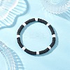 Natural Lava Rock & White Shell Flat Round Beads Stretch Bracelets for Men BJEW-JB12462-01-1