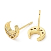 Rack Plating Brass Crescent Moon Stud Earrings with Cubic Zirconia EJEW-D061-16G-2