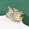 Brass Micro Pave Cubic Zirconia Cuff Rings RJEW-D326-04G-2