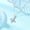 Flower Brass Pave Clear Cubic Zirconia Pendant Necklaces NJEW-JN05287-1
