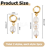 2 Pairs 2 Styles Natural Cultured Freshwater Pearl Teardrop Hoop Earrings EJEW-HS00007-2