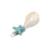 2Pcs 2 Colors Cowrie Shell & Synthetic Turquoise Starfish Pendants PALLOY-JF03407-5