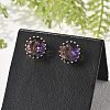 Flat Round Brass Glass Stud Earrings EJEW-G428-01G-2