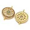 Rack Plating Brass Pave Cubic Zirconia Wheel Connector Charms KK-Z063-28G-02-2