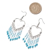 Hollow Heart Alloy & Glass Seed Beads Tassel Chandelier Earrings EJEW-MZ00685-01-3
