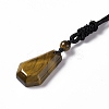 Natural Tiger Eye Hexagon Pendant Necklace with Nylon Cord NJEW-G094-A04-2