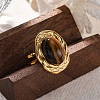Oval Natural Tiger Eye Finger Rings RJEW-M063-01G-11-1
