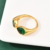 304 Stainless Steel with Glass Cuff Open Rings RJEW-Z125-03G-03-2
