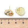 Oval with Flower Brass Micro Pave Cubic Zirconia Stud Earrings EJEW-P336-02G-5