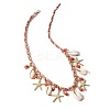 Summer Beach Natural Cowrie Shell & Glass & Alloy Starfish Pendant Double Layered Necklaces for Women FS-WGA7A0B-01-2
