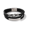 Men's Braided Black PU Leather Cord Multi-Strand Bracelets BJEW-K243-37AS-1