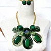 Aluminum Wire Wrapped Resin Beaded Oval Pendant Necklaces & Flat Round Stud Earrings Sets WG92AA6-07-1
