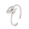Clear Cubic Zirconia Hollow Out Leaf Open Cuff Ring RJEW-H127-38P-1