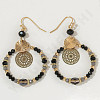 Brass Glass Flat Round with Rondelle Beaded Dangle Earrings FS-WG1FB0A-03-1