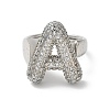 Letter Brass Micro Pave Clear Cubic Zirconia Open Cuff Ring for Women RJEW-N046-03A-P-2