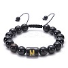 Natural Black Agate & Tiger Eye Round Beaded Adjustable Bracelets HL8029-13-1