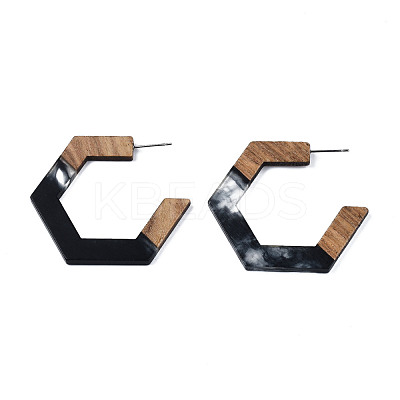 Hexagon Half Hoop Earrings for Women EJEW-N017-006A-1