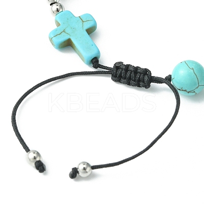 Synthetic Turquoise Round & Cross Braided Bead Bracelets BJEW-TA00321-02-1