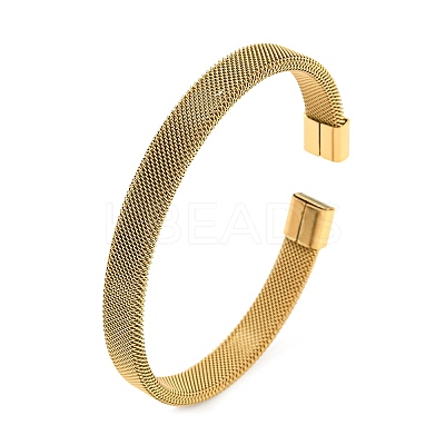 304 Stainless Steel Wire Mesh Cuff Bangles for Women BJEW-D022-01C-G-1