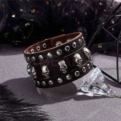 Cowhide Leather Wide Cord Bracelet BJEW-WH0011-24-1