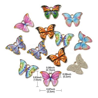 12Pcs 6 Colors Light Gold Tone Alloy Enamel Pendants ENAM-YW0003-45-1
