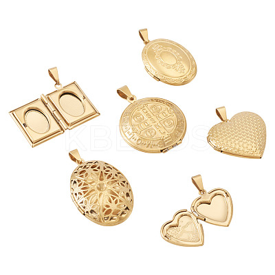 6 Pcs 6 Styles 316 Stainless Steel Locket Pendants STAS-TA0003-40-1