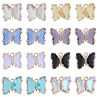 32Pcs 8 Colors Brass with Glass Charms KK-SC0003-58-1
