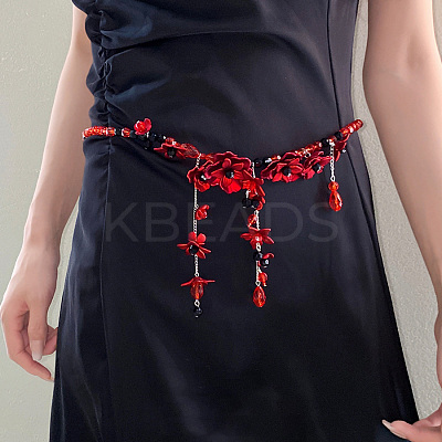 Glass with Acrylic Flower Tassel Waist Belly Chains for Women FS-WG85543-01-1