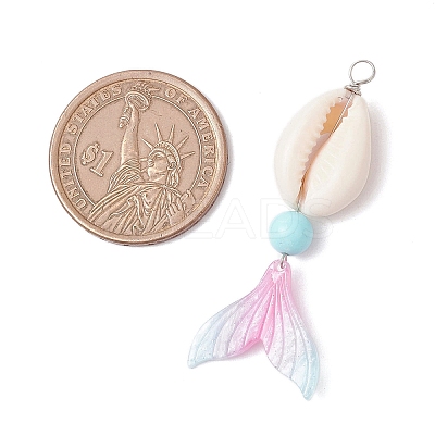 Dyed Natural Howlite Round & Natural Cowrie Shell & Cellulose Acetate(Resin) Mermaid Tail Big Pendants PALLOY-JF04122-1